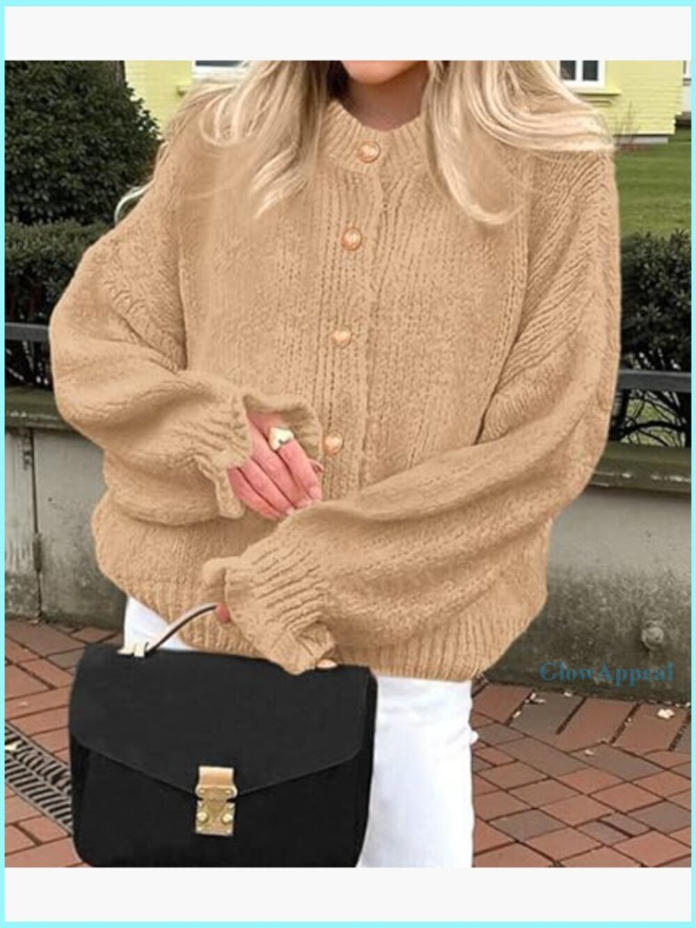 Cropped Cardigan Chunky Knit Ruffle Sleeves Button Down Oversized Fall - Picture 4 of 7